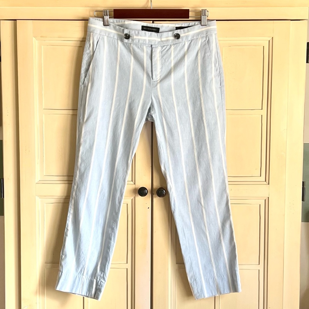 BR Avery Linen Blend Stretch Slacks Pants Trousers Striped